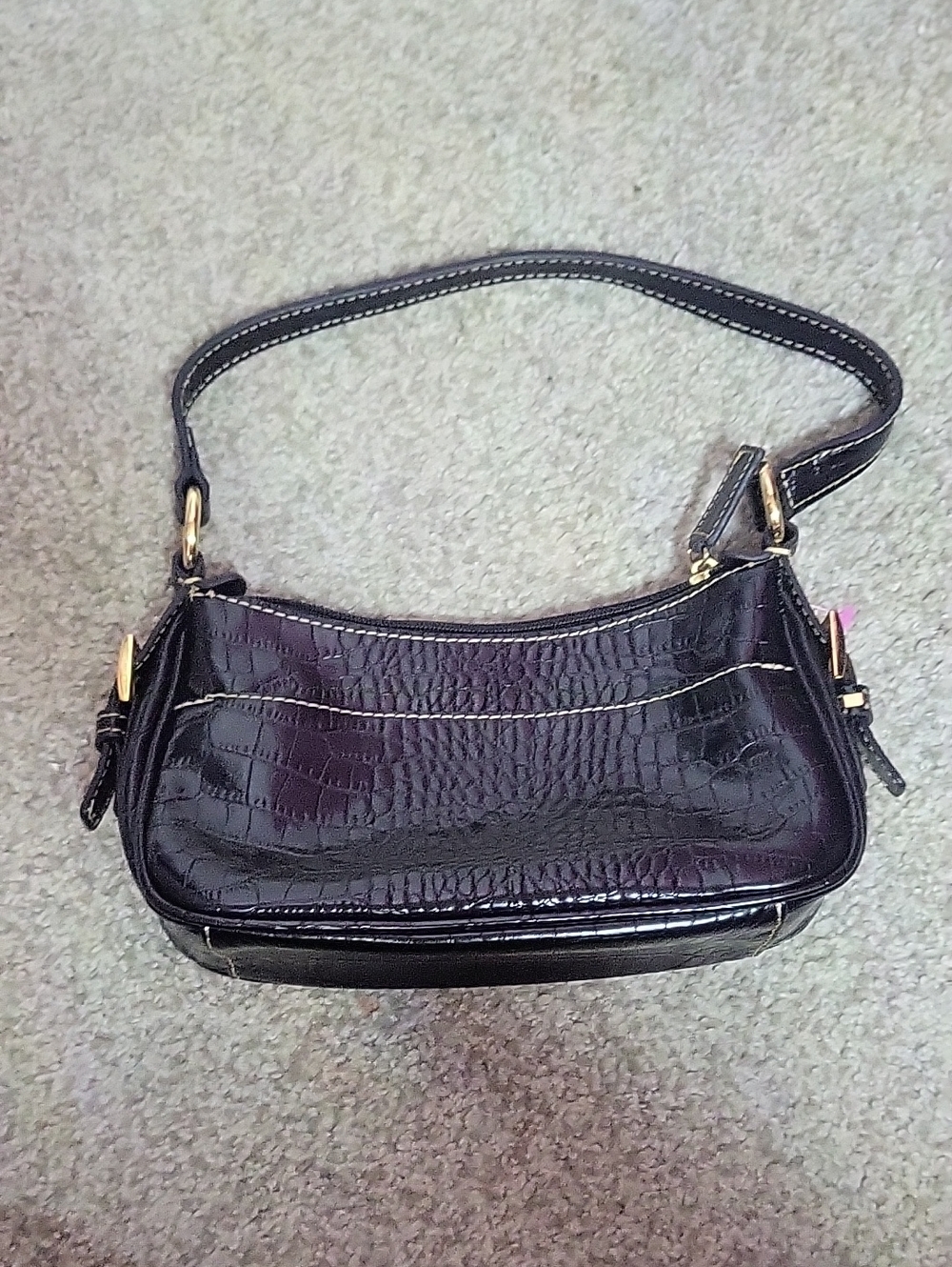 Croc-Embossed Shoulder Bag in Deep Plum